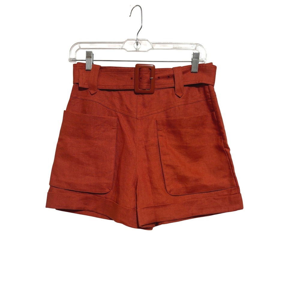 Girdear Linen Shorts Women 2 Rust High Waisted‎ Belted Safari Retro Minimalist